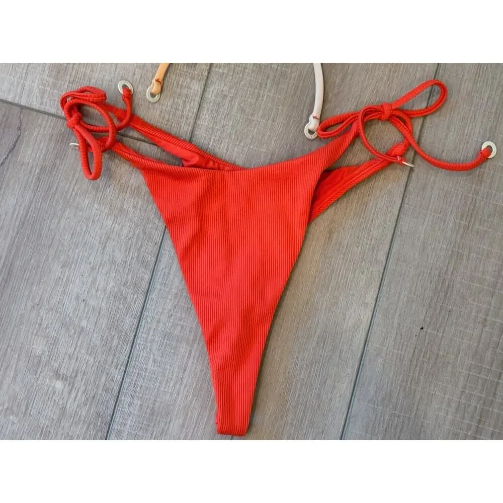 ZULU & ZEPHYR FREE PEOPLE CURVE TIE BIKINI BOTTOM STRIPE TOP SWIMSUIT 2 PC SET 8